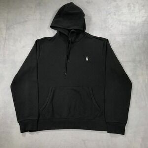 Polo Ralph Lauren Hoodie Sweatshirt Mens Large Black Jersey Knit Pullover Pony *